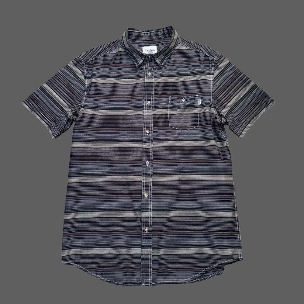 Rhythm Striped Gray Short Sleeve Button Up Mens XL